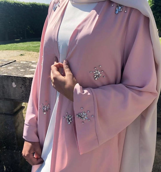 [variant_title] - Muslim Diamonds Beading Cardigan Abaya Full Dress Kimono Long Robe Gowns Jubah Dubai Middle East Ramadan Arab Islamic Clothing