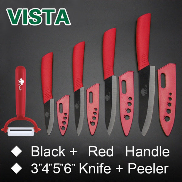 [variant_title] - Ceramic Knives Kitchen knives Accessories set 3" Paring 4" Utility 5" Slicing 6" chef Knife+Holder+Peeler Black Blade
