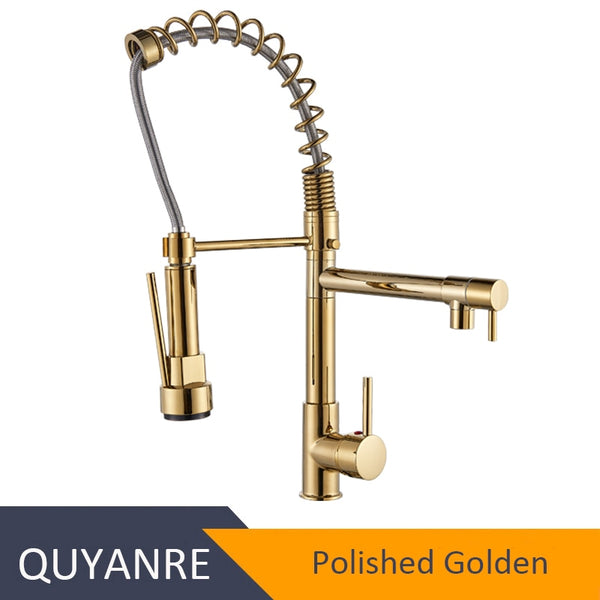 GOLDEN - Blackend Spring Kitchen Faucet Pull out Side Sprayer Dual Spout Single Handle Mixer Tap Sink Faucet 360 Rotation Kitchen Faucets