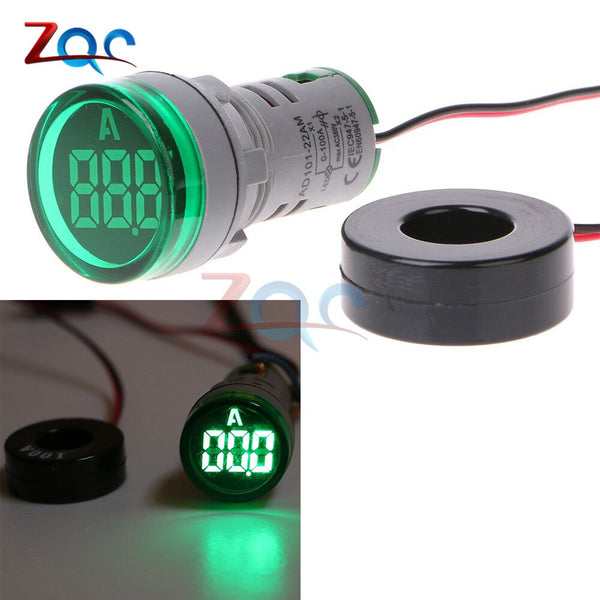 Green - AC220V 0-100A 22mm Digital Display Ammeter Ampermeter Monitor Current Indicator Signal Light Tester Measuring Ampere Meter 220V