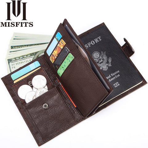 [variant_title] - MISFITS Genuine Leather Men Wallet Travel Passport Cover for Male Organizer Large Capacity Passport with Card Holder Coin Purse