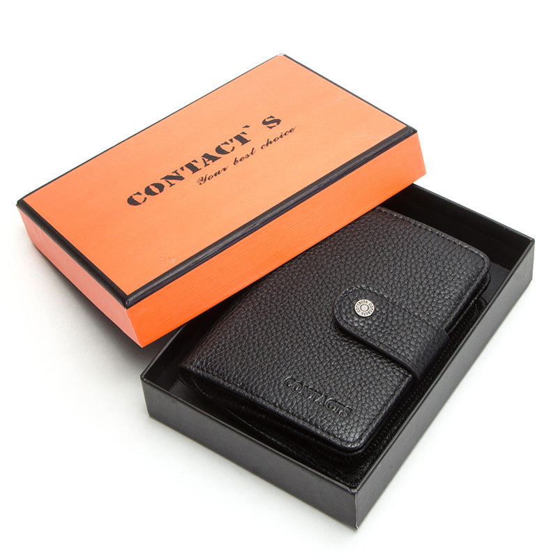 back box - CONTACT'S genuine leather RFID vintage wallet men with coin pocket short wallets small zipper walet with card holders man purse