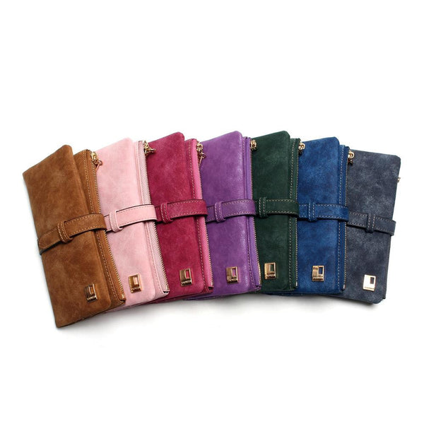 [variant_title] - 2019 New Fashion Women Wallets Drawstring Nubuck Leather Zipper Wallet Women's Long Design Purse Two Fold More Color Clutch