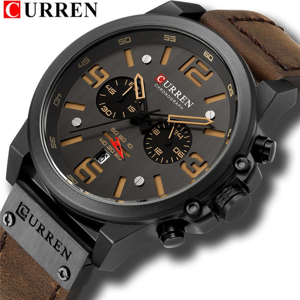 black yellow - CURREN Mens Watches Top Luxury Brand Waterproof Sport Wrist Watch Chronograph Quartz Military Genuine Leather Relogio Masculino