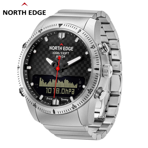 [variant_title] - Men Dive Sports Digital watch Mens Watches Military Army Luxury Full Steel Business Waterproof 100m Altimeter Compass NORTH EDGE