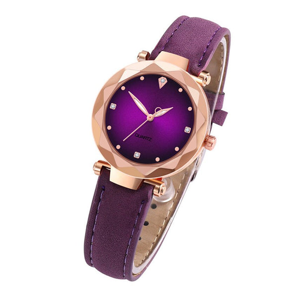 purple - New Hot Sale Ladies Watch Women's Casual Leather Crystal Dial Quartz Wrist Watches Relogio Feminino Clock Gift For Women 3