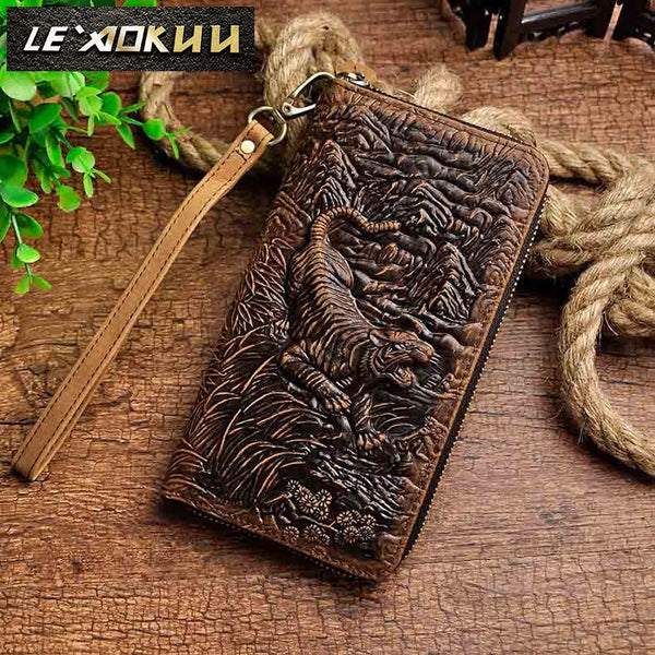 [variant_title] - Cattle Male Genuine leather Fashion Card Holder Checkbook Zipper Around Organizer Wallet Purse Design Clutch Handbag 1016