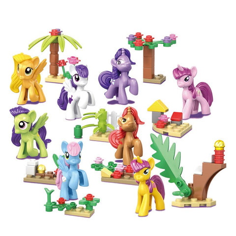 [variant_title] - My Rainbow Horse Friendship Magic Building Blocks Compatible legoING Little PonI Rainbow Dash Pinkie Pie Figure Toys Kids        (Random 4 Pcs)