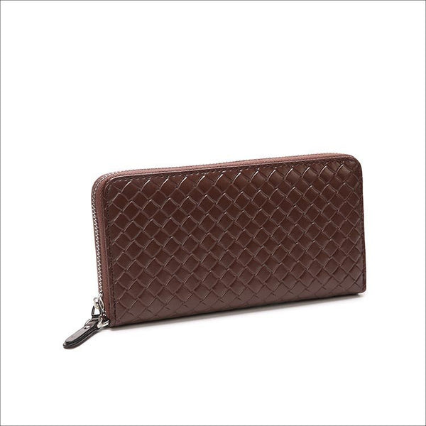 brown5903 - Men Wallets With Coin Pocket Long Zipper Purse Casual Male Clutch Wallet men Lozenge Veins Business Card Holder Vintage Wallet