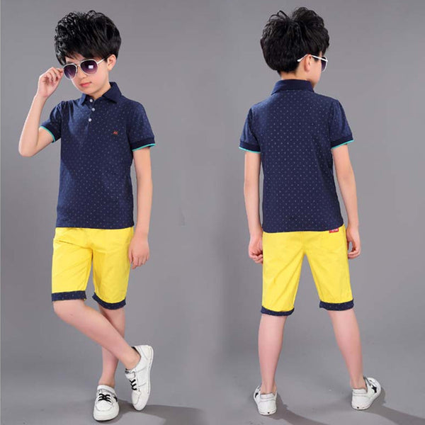 dark blue / 10 - Boys Clothing Set For Summer Fashion Casual Sports Short Sleeve Cotton Children Clothes Sets Color Red / Dark Blue / White