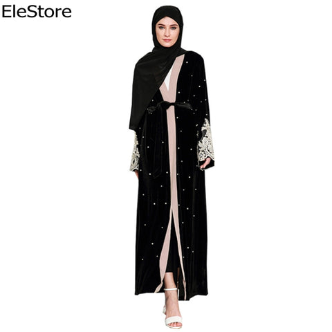 [variant_title] - Muslim Abaya Dubai Long Sleeve Open Abayas for Women Islamic Dress Islam Clothing Turkisha 2018 Velvet Black Pakistan Plus Size