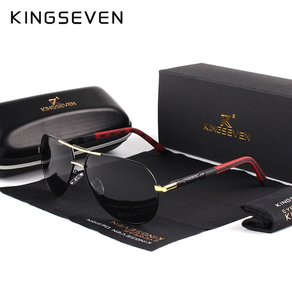Gold Black - KINGSEVEN Men Vintage Aluminum Polarized Sunglasses Classic Brand Sun glasses Coating Lens Driving Shades For Men/Wome