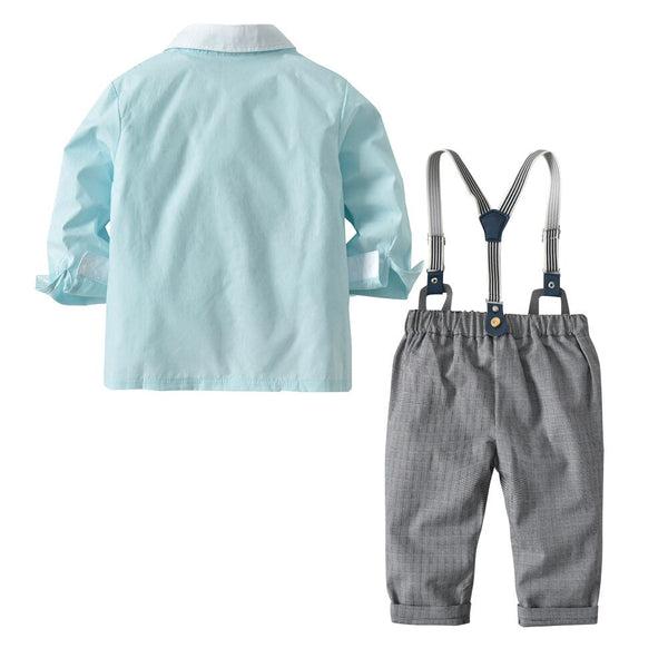 [variant_title] - 2018 Brand New Fashion Boys Clothes Cotton Long Sleeve Bowtie Gentleman Solid Top T-Shirt Overall Long Pants Baby Clothing Set
