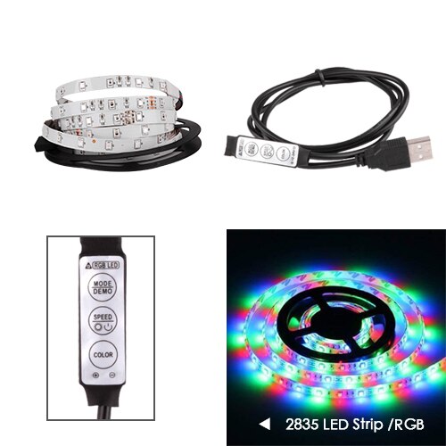RGB with 3KEY / 0.5m - USB LED Strip DC 5V 50CM 1M 2M 3M 4M 5M Mini 3Key 24Key Flexible Light Lamp SMD 2835 Desk Decor Screen TV Background Lighting