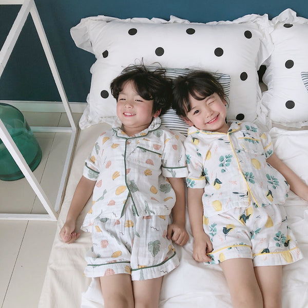 [variant_title] - Summer 2019 boys girls pure cotton two layer cartoon printed leisure wear Korean style soft kids clothes sets bodysuits