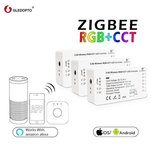 zigbee Zll link smart strip light rgb/rgbw controller DC12V/24V zigbee rgb APP control compatible with LED ECHO gledopto led rgb