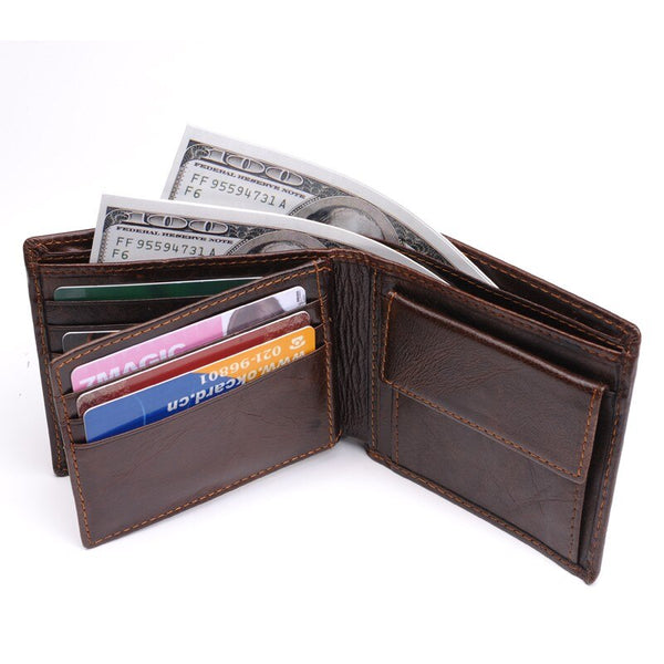 [variant_title] - 100% Genuine Leather Wallet Men New Brand Purses for men Black Brown Bifold Wallet RFID Blocking Wallets With Gift Box MRF7