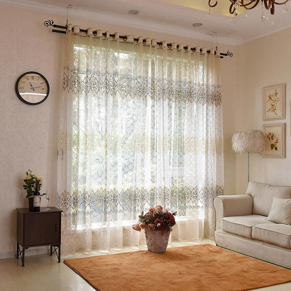 brown / one meter fabric / 1.Rings top - ENHAO Floral Modern Sheer Tulle Curtains for Living Room Bedroom Kitchen Voile Sheer Curtains for Window Tulle Curtains Drapes