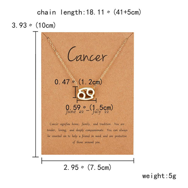 [variant_title] - Female Elegant Star Zodiac Sign 12 Constellation Necklaces Pendants Charm Gold Chain Choker Necklaces for Women Jewelry Dropship