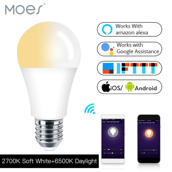 [variant_title] - Works with Alexa Echo Google E27 E26 7W Warm Cool White Smart Life/Tuya APP Remote Control  WiFi Smart Light Bulb LED Lamp (1 PC)