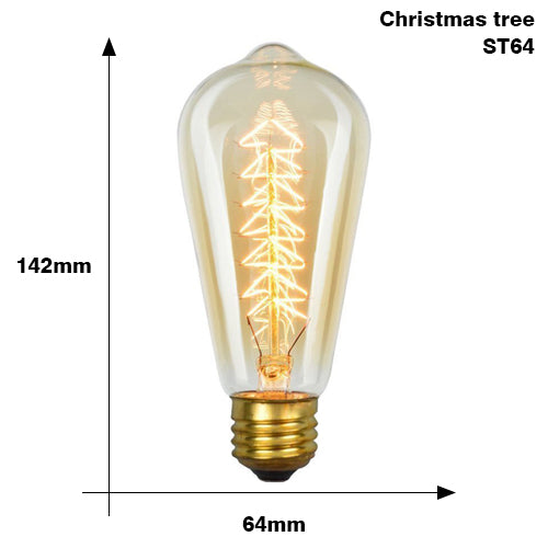 ST64 Christmas tree / E27 220V - Retro Edison Light Bulb E27 220V 40W ST64 G80 G95 T10 T45 T185 A19 A60 Filament Incandescent Ampoule Bulbs Vintage Edison Lamp