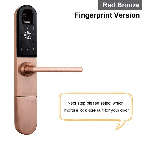 Red Bronze FG / 22 x 235 (60 72) - RAYKUBE Electronic Door Lock With Fingerprint / Smart Card / Bluetooth Unlock Wifi TT lock Phone APP Keyless Mortise Lock R-F918