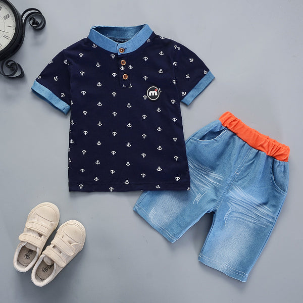 Black / 12M - 2019 Summer boys clothes sets Baby boy fashion print T-shirt + shorts  2 pieces baby cotton clothing set