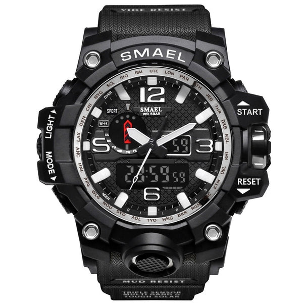1545 Black Silver - SMAEL Brand Men Sports Watches Dual Display Analog Digital LED Electronic Quartz Wristwatches Waterproof Swimming Military Watch