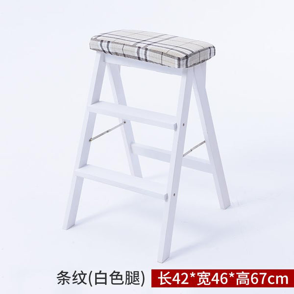 [variant_title] - Solid wood step stool home three step folding ladder room indoor multi function ladder chair kitchen dual use ascending stair
