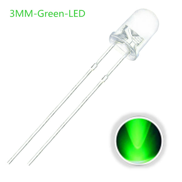 Green - 100pcs/lot F3 3MM Round Green/Yellow/Blue/White/Red/Warm White/Orange/Purple/Pink/Yellow Green LED Light Diode Kit