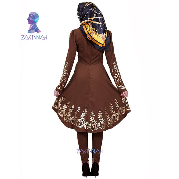 [variant_title] - ZK009 Fashion Muslim Solid color hot stamping top gilded Printing Women's clothing Middle East Ramadan Islamic Abaya