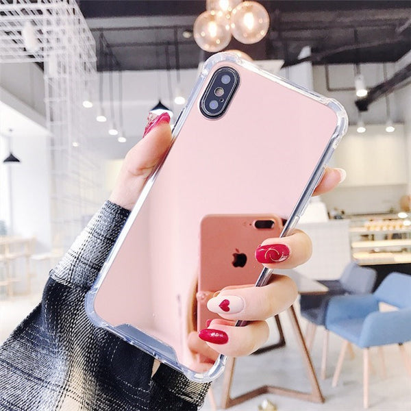 Shock-Proof Phone Case For iPhone 11 Pro XS MAX XR 7 8 Plus X Luxury Cosmetic mirror Girly Glass TPU+PC Phone Back Cover Coque