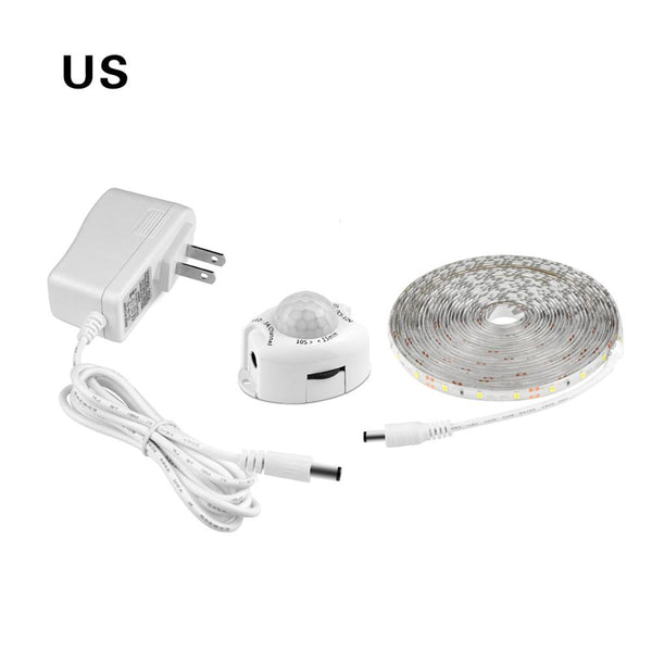 US Plug full kit / Warm White / 1M - Wireless PIR Motion Sensor LED Strip light 12V Auto on/off Stair Wardrobe Closet kitchen Night lamp 110V 220V 1M 2M 3M 4M 5M
