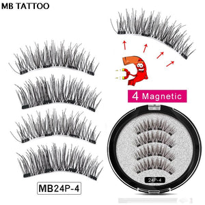 MB24p-4 - 2019 New 2 Pair 4 Magnetic False Eyelashes natural with 3D/6D magnets handmade magnetic lashes natural Mink eyelashe magnet lash