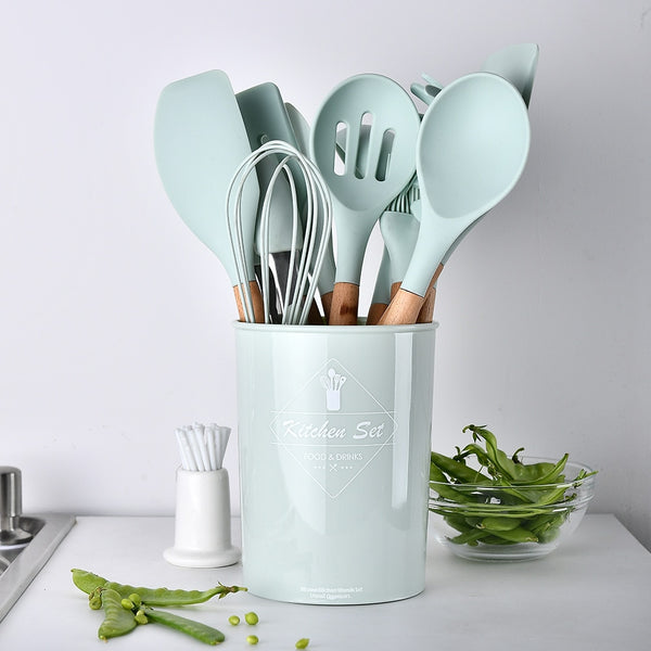 [variant_title] - 9 or 12pcs Cooking Tools Set Premium Silicone Kitchen Cooking Utensils Set With Storage Box Turner Tongs Spatula Spoon Turner