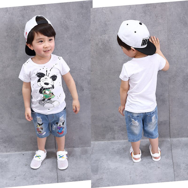 [variant_title] - Children's Wear 2018 spring Summer Baby kids Boys Sports casual Suit Cartoon boy T-shirt +Hole jeans 2pcs Set Children's Clothes