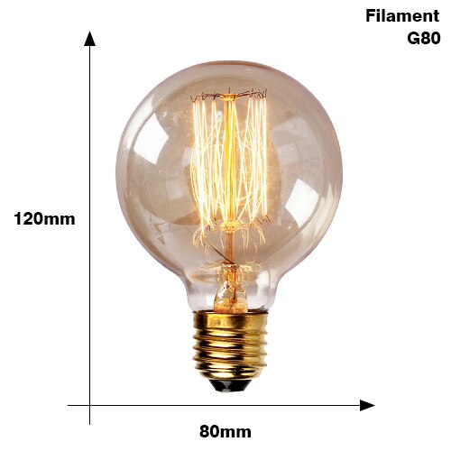 G80 Filament / E27 220V - Retro Edison Light Bulb E27 220V 40W ST64 G80 G95 T10 T45 T185 A19 A60 Filament Incandescent Ampoule Bulbs Vintage Edison Lamp