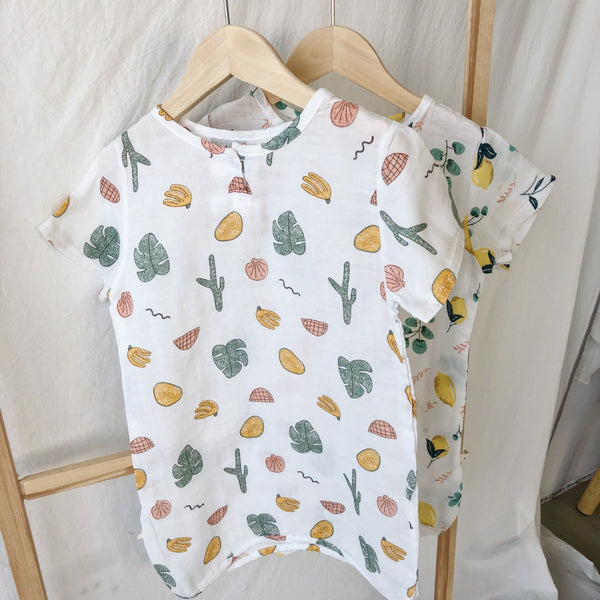 [variant_title] - Summer 2019 boys girls pure cotton two layer cartoon printed leisure wear Korean style soft kids clothes sets bodysuits