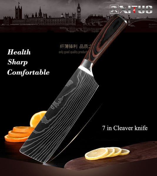 [variant_title] - High quality 8"inch Utility Chef Knives Imitation Damascus steel Santoku kitchen Knives Sharp Cleaver Slicing Knives Gift Knife