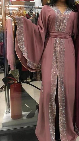 Pink cardigan / L - Red Diamonds Muslim Abaya Kimono Arabe Kaftan Dubai Hijab Dress Turkey Caftan Islamic Clothing Abayas For Women Ramadan Robe