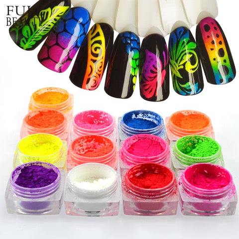 [variant_title] - 1 Box Neon Pigment Powder Nail Fluorescence Gradient Glitter Summer Shinny Dust Ombre DIY Nail Art Decor Manicure CHYE01-13-1