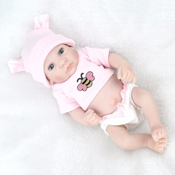 Girl-1052 - Full Silicone Reborn Baby Dolls 10 inch 25cm Bebe Alive Lifelike Mini Menina Toddler Realistic Play Toys Bath Playmate Gift