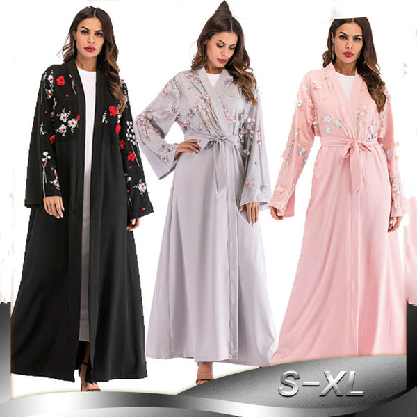 [variant_title] - NEW Abaya Dubai Kaftan Arab Women Long Floral Muslim Kimono Cardigan Hijab Dress Turkish Elbise Mubarak Islamic Prayer Clothing