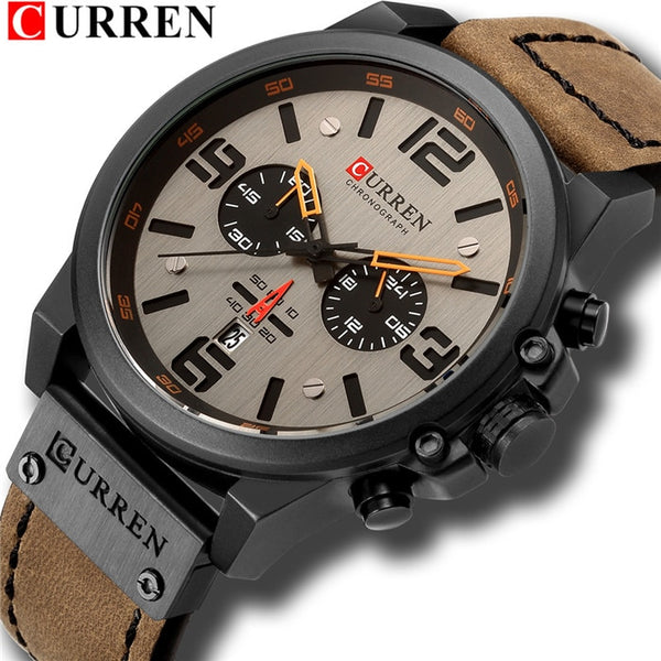 black brown - CURREN Mens Watches Top Luxury Brand Waterproof Sport Wrist Watch Chronograph Quartz Military Genuine Leather Relogio Masculino