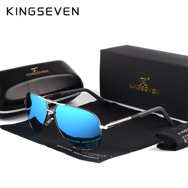 GrayFrameBlue - KINGSEVEN Men Vintage Aluminum Polarized Sunglasses Classic Brand Sun glasses Coating Lens Driving Shades For Men/Wome
