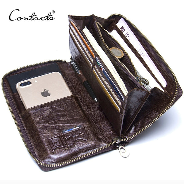 [variant_title] - Genuine Leather Men Clutch Wallet  Brand Male Card Holder Long  Zipper Around Travel Purse With Passport Holder 6.5" Phone Case