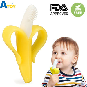 [variant_title] - Safe Baby Teether Toys Toddle BPA Free Banana Teething Ring Silicone Chew Dental Care Toothbrush Nursing Beads Gift For Infant