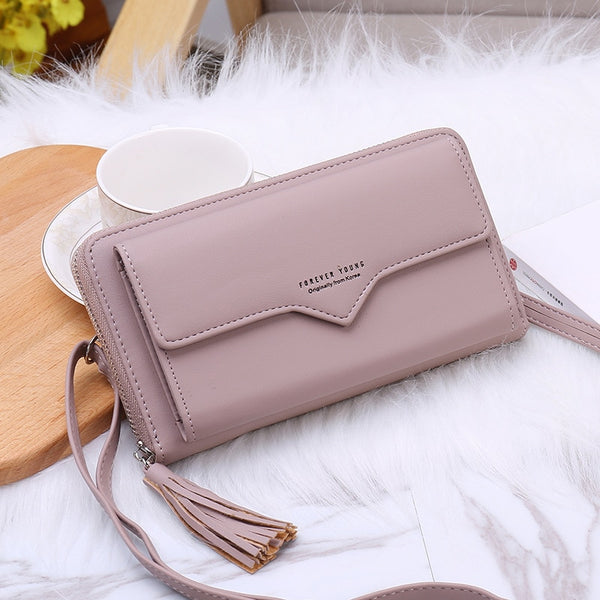 Purple - Phone Bag Women Wallets Leather Shoulder Bag Long Culutch Fashion Large Capacity Card Holder Female Zipper Wallet Slim Purse