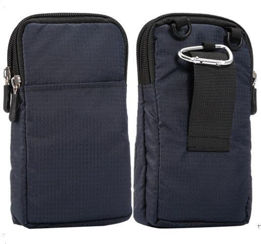 Blue - Universal For All Below 6.3-6.9 inch Mobile Phones Pouch Outdoor 3 Pockets 2 Zippers Wallet Case Belt Clip Bag for smartphone