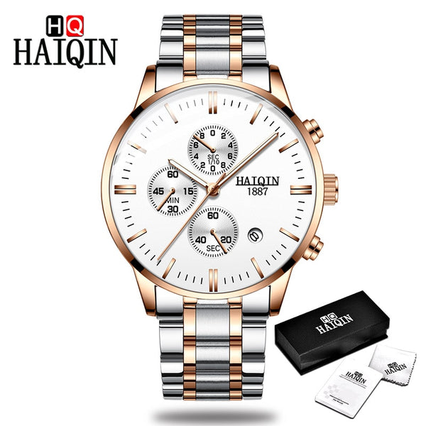 Gold-white - HAIQIN Men's watches Fashion Mens watches top brand luxury/Sport/military/Gold/quartz/wrist watch men clock relogio masculino